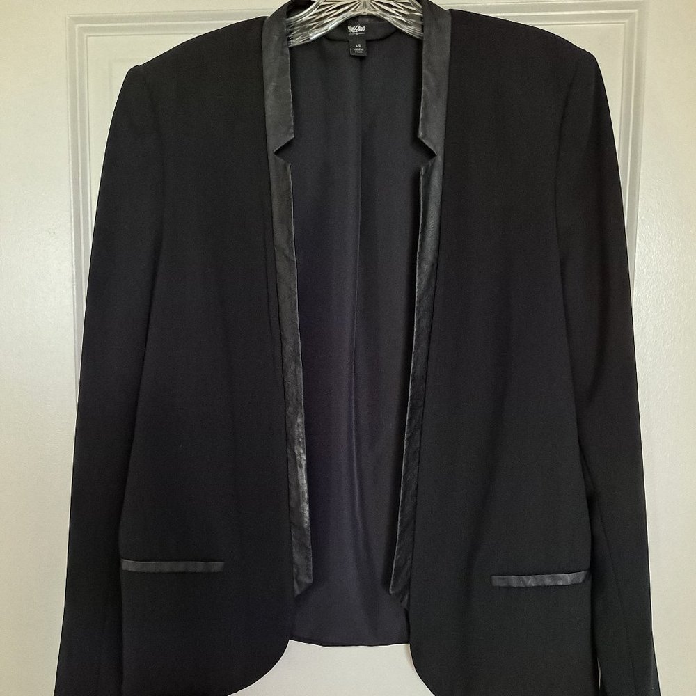Mossimo Modern Classic Black Blazer with Faux Leather Detailing